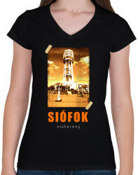 printfashion siófok-víztorony - Női V-nyakú póló - Fekete (1552906)