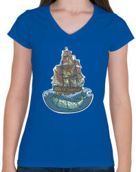printfashion Bálnahajó - Női V-nyakú póló - Királykék (420359)