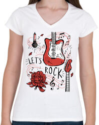 printfashion Let's rock - Női V-nyakú póló - Fehér (8046137)