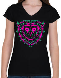 printfashion Bagoly dizájn - Női V-nyakú póló - Fekete (296298)