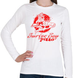 printfashion Surfer Boy Pizza - Női hosszú ujjú póló - Fehér (7292991)