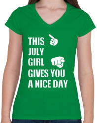 printfashion Ez a júliusi csaj szép napot kíván neked - Női V-nyakú póló - Zöld (1420232)
