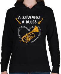 printfashion A szívemhez a kulcs - Trombita - Női kapucnis pulóver - Fekete (7640732)