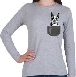 printfashion Boston Terrier - zseb - Női hosszú ujjú póló - Sport szürke (7098250)