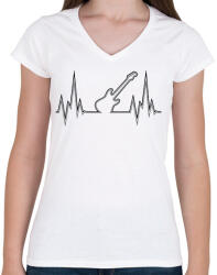 printfashion Szívritmus gitár - Női V-nyakú póló - Fehér (965131)