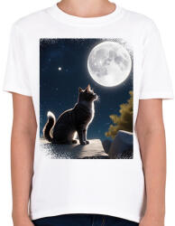 printfashion Macska és hold - Gyerek póló - Fehér (16617259)