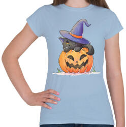 printfashion Halloween cica - Női póló - Világoskék (16628431)