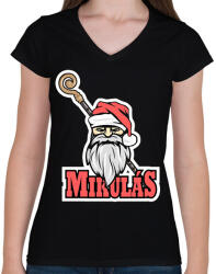 printfashion Mikulás pálcával - Női V-nyakú póló - Fekete (14827431)