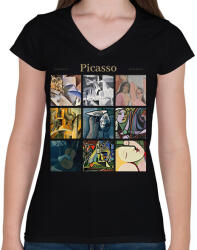 printfashion Picasso - részletek - Női V-nyakú póló - Fekete (11898399)