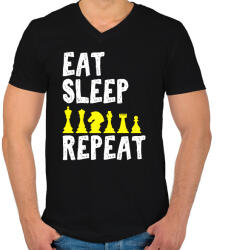 printfashion Eat, Sleep, Chess, Repeat - Férfi V-nyakú póló - Fekete (7332471)