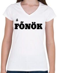 printfashion a főnök - Női V-nyakú póló - Fehér (3783893)