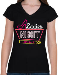 printfashion Lánybúcsú Ladies Night - Női V-nyakú póló - Fekete (4891223)
