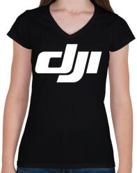 printfashion Dji logo - Női V-nyakú póló - Fekete (2101425)