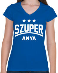 printfashion Szuper anya - Női V-nyakú póló - Királykék (1238598)