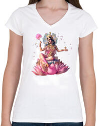 printfashion lakshmi08 - Női V-nyakú póló - Fehér (15903749)
