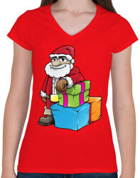 printfashion Santa - Női V-nyakú póló - Piros (856079)