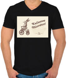 printfashion Kellemes Húsvétot - Biciklis nyúl - Férfi V-nyakú póló - Fekete (6330337)
