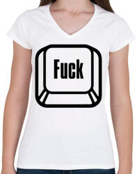 printfashion Fuck billentyű - Női V-nyakú póló - Fehér (5787060)