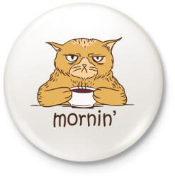 printfashion Kávés macska - Coffee cat - Mornin' - Kitűző, hűtőmágnes - Fehér (4370076)