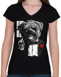 printfashion Mopsz keresztapa - Női V-nyakú póló - Fekete (2360308)