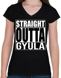 printfashion Straight Outta Gyula - Női V-nyakú póló - Fekete (934651)