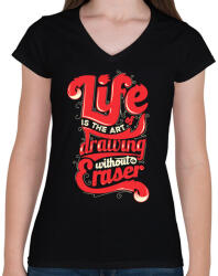 printfashion Az élet - Női V-nyakú póló - Fekete (299964)
