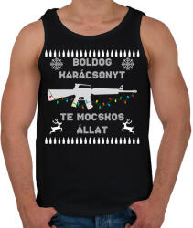 printfashion Boldog karácsonyt te mocskos állat - Férfi atléta - Fekete (10944756)