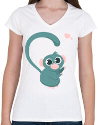 printfashion Majom szív - férfi - Női V-nyakú póló - Fehér (15693907)