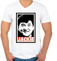 printfashion Jackie Chan - Férfi V-nyakú póló - Fehér (2386809)