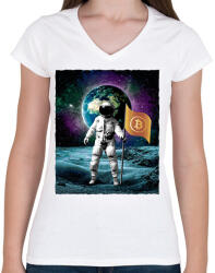 printfashion Kripto az űrben - Női V-nyakú póló - Fehér (15592050)