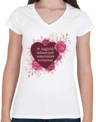 printfashion Legjobb édesanyák március - Női V-nyakú póló - Fehér (4789011)