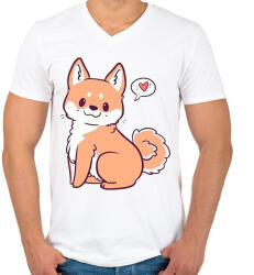 printfashion Akita puppy - Férfi V-nyakú póló - Fehér (4840307)