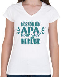 printfashion Köszönjük apa - Női V-nyakú póló - Fehér (7125472)