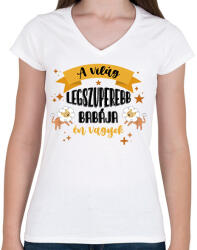 printfashion Legszuperebb baba - Női V-nyakú póló - Fehér (8100045)