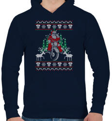 printfashion Motoros Mikulás - Férfi kapucnis pulóver - Sötétkék (479659)