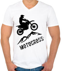 printfashion Motocross - Férfi V-nyakú póló - Fehér (4226945)