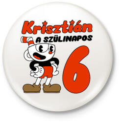 printfashion Cuphead Szülinap - Egyedi névvel - Kitűző, hűtőmágnes - Fehér (7019507)