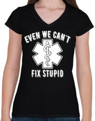 printfashion A hülyékre nincs gyógyszer - Női V-nyakú póló - Fekete (1522376)