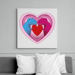 printfashion Szerelmes dínók - Vászonkép - Fehér (13321818)