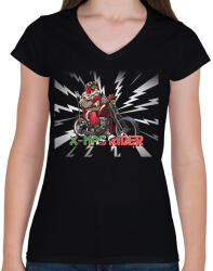 printfashion X-MAS RIDER - Női V-nyakú póló - Fekete (10833194)