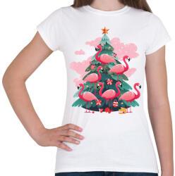 printfashion Flamingós karácsonyfa - Női póló - Fehér (14598238)