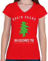 printfashion Rockin' around the christmas tree - Női V-nyakú póló - Piros (10825532)