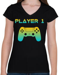 printfashion PLAYER 1 - Női V-nyakú póló - Fekete (3660223)