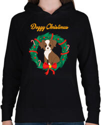 printfashion Doggy Christmas - Női kapucnis pulóver - Fekete (14522748)