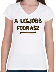 printfashion A legjobb fodrász - Női V-nyakú póló - Fehér (5433336)