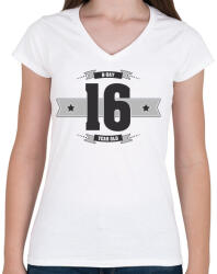 printfashion b-day-16-dark-lightgrey - Női V-nyakú póló - Fehér (506909)