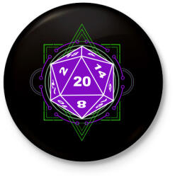 printfashion Sci-Fi D20 (Lila-Zöld) - Kitűző, hűtőmágnes - Fekete (3103063)