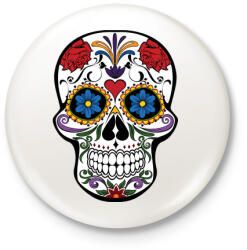 printfashion Fehér, piros és lila calavera illusztráció - Kitűző, hűtőmágnes - Fehér (4725298)