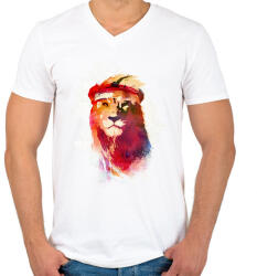 printfashion Gym lion - Férfi V-nyakú póló - Fehér (224133)