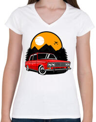 printfashion Classic car - Női V-nyakú póló - Fehér (13787321)